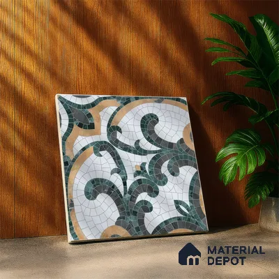 Moroccan Floor & Wall Tile TL 07322 Emerald Arabesque 1 ft x 1 ft Ceramic Matte Finish - 9 mm | Suitable For Kitchen, Bathroom, Living Area | Please Expect a Slight Variation of Pattern (Sample)
