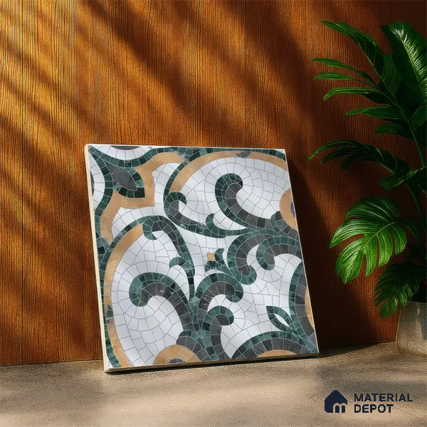 Moroccan Floor & Wall Tile TL 07322 Emerald Arabesque 1 ft x 1 ft Ceramic Matte Finish - 9 mm | Suitable For Kitchen, Bathroom, Living Area | Please Expect a Slight Variation of Pattern (Sample)