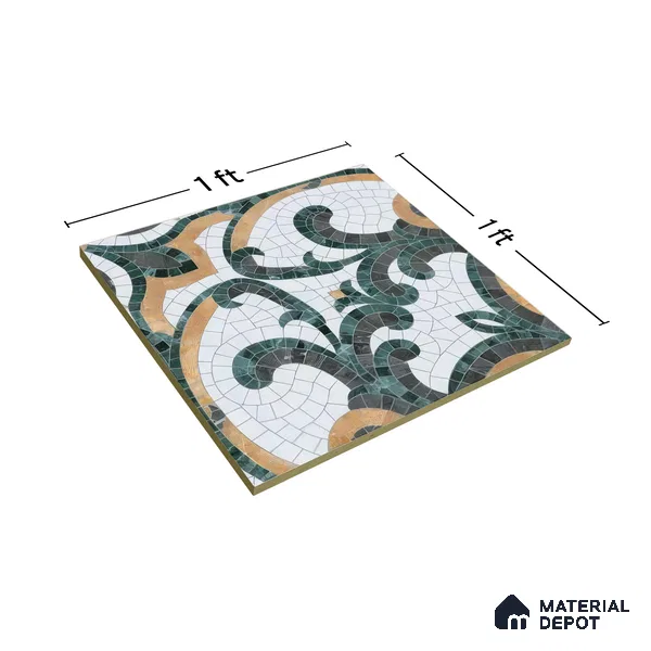 Moroccan Floor & Wall Tile TL 07322 Emerald Arabesque 1 ft x 1 ft Ceramic Matte Finish - 9 mm | Suitable For Kitchen, Bathroom, Living Area | Please Expect a Slight Variation of Pattern (Sample)