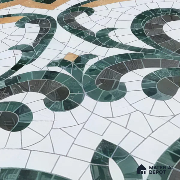 Moroccan Floor & Wall Tile TL 07322 Emerald Arabesque 1 ft x 1 ft Ceramic Matte Finish - 9 mm | Suitable For Kitchen, Bathroom, Living Area | Please Expect a Slight Variation of Pattern (Sample)