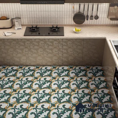 Moroccan Floor & Wall Tile TL 07322 Emerald Arabesque 1 ft x 1 ft Ceramic Matte Finish - 9 mm | Suitable For Kitchen, Bathroom, Living Area | Please Expect a Slight Variation of Pattern (Sample)