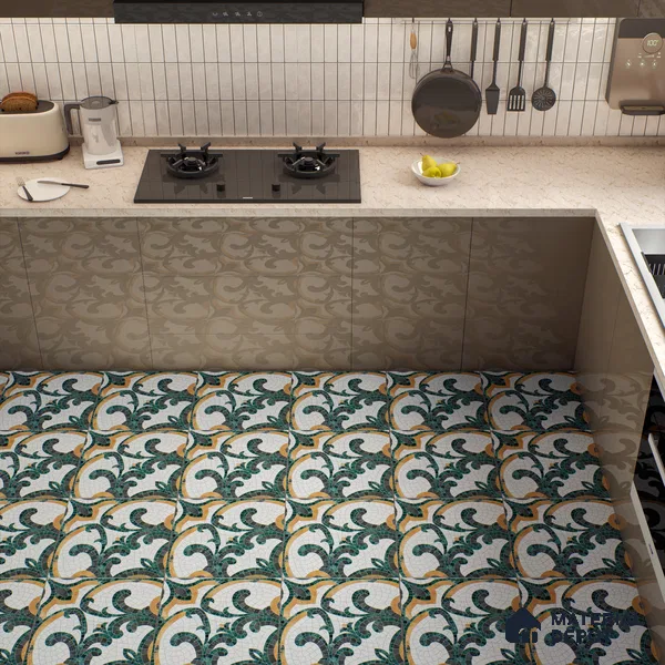 Moroccan Floor & Wall Tile TL 07322 Emerald Arabesque 1 ft x 1 ft Ceramic Matte Finish - 9 mm | Suitable For Kitchen, Bathroom, Living Area | Please Expect a Slight Variation of Pattern (Sample)