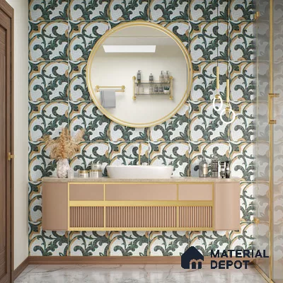 Moroccan Floor & Wall Tile TL 07322 Emerald Arabesque 1 ft x 1 ft Ceramic Matte Finish - 9 mm | Suitable For Kitchen, Bathroom, Living Area | Please Expect a Slight Variation of Pattern (Sample)
