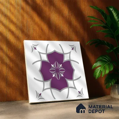 Moroccan Floor & Wall Tile TL 07297 Amethyst Star 1 ft x 1 ft Ceramic Matte Finish - 9 mm | Suitable For Kitchen, Bathroom, Living Area | Please Expect a Slight Variation of Pattern (Sample)