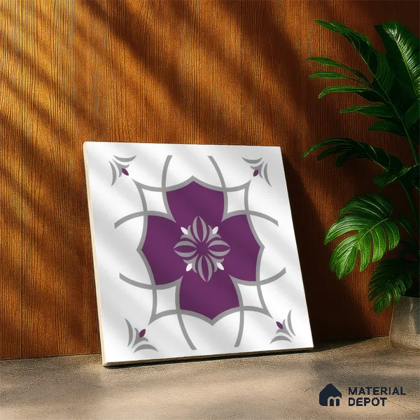 Moroccan Floor & Wall Tile TL 07297 Amethyst Star 1 ft x 1 ft Ceramic Matte Finish - 9 mm | Suitable For Kitchen, Bathroom, Living Area | Please Expect a Slight Variation of Pattern (Sample)