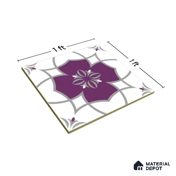 Moroccan Floor & Wall Tile TL 07297 Amethyst Star 1 ft x 1 ft Ceramic Matte Finish - 9 mm | Suitable For Kitchen, Bathroom, Living Area | Please Expect a Slight Variation of Pattern (Sample)