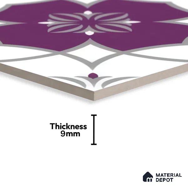 Moroccan Floor & Wall Tile TL 07297 Amethyst Star 1 ft x 1 ft Ceramic Matte Finish - 9 mm | Suitable For Kitchen, Bathroom, Living Area | Please Expect a Slight Variation of Pattern (Sample)