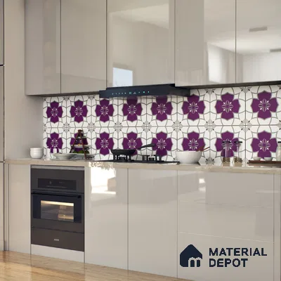 Moroccan Floor & Wall Tile TL 07297 Amethyst Star 1 ft x 1 ft Ceramic Matte Finish - 9 mm | Suitable For Kitchen, Bathroom, Living Area | Please Expect a Slight Variation of Pattern (Sample)