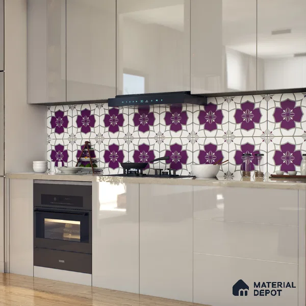 Moroccan Floor & Wall Tile TL 07297 Amethyst Star 1 ft x 1 ft Ceramic Matte Finish - 9 mm | Suitable For Kitchen, Bathroom, Living Area | Please Expect a Slight Variation of Pattern (Sample)