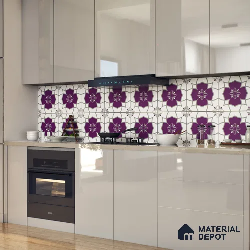 Moroccan Floor & Wall Tile TL 07297 Amethyst Star 1 ft x 1 ft Ceramic Matte Finish - 9 mm | Suitable For Kitchen, Bathroom, Balcony | Please Expect a Slight Variation of Pattern