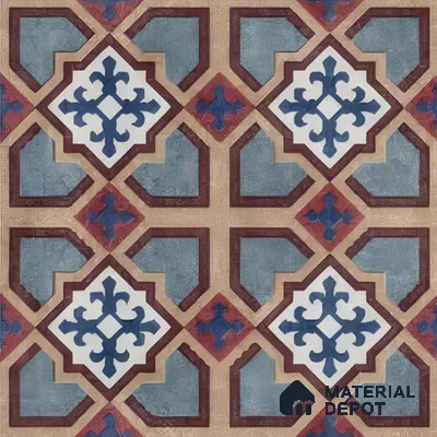 Moroccan Floor & Wall Athangudi Tile TL 07308 Moroc Frame 1 ft x 1 ft Ceramic Matte Finish - 9 mm | Suitable For Kitchen, Bathroom, Living Area | Please Expect a Slight Variation of Pattern (Sample)