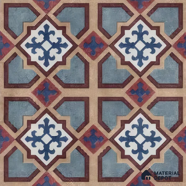 Moroccan Floor & Wall Athangudi Tile TL 07308 Moroc Frame 1 ft x 1 ft Ceramic Matte Finish - 9 mm | Suitable For Kitchen, Bathroom, Living Area | Please Expect a Slight Variation of Pattern (Sample)