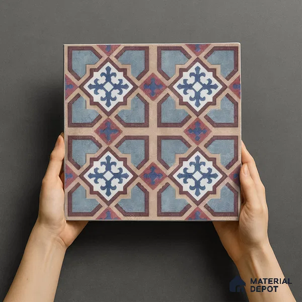 Moroccan Floor & Wall Athangudi Tile TL 07308 Moroc Frame 1 ft x 1 ft Ceramic Matte Finish - 9 mm | Suitable For Kitchen, Bathroom, Living Area | Please Expect a Slight Variation of Pattern (Sample)