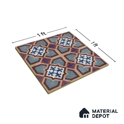Moroccan Floor & Wall Athangudi Tile TL 07308 Moroc Frame 1 ft x 1 ft Ceramic Matte Finish - 9 mm | Suitable For Kitchen, Bathroom, Living Area | Please Expect a Slight Variation of Pattern (Sample)