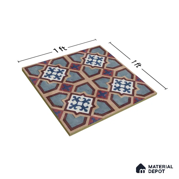 Moroccan Floor & Wall Athangudi Tile TL 07308 Moroc Frame 1 ft x 1 ft Ceramic Matte Finish - 9 mm | Suitable For Kitchen, Bathroom, Living Area | Please Expect a Slight Variation of Pattern (Sample)