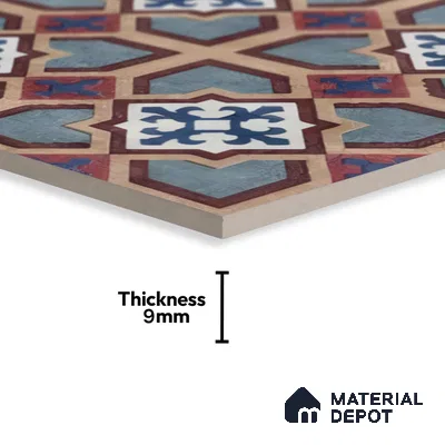 Moroccan Floor & Wall Athangudi Tile TL 07308 Moroc Frame 1 ft x 1 ft Ceramic Matte Finish - 9 mm | Suitable For Kitchen, Bathroom, Living Area | Please Expect a Slight Variation of Pattern (Sample)