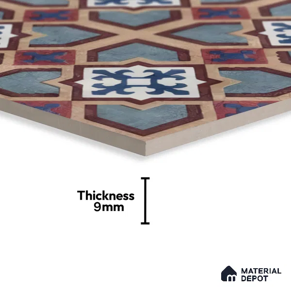 Moroccan Floor & Wall Athangudi Tile TL 07308 Moroc Frame 1 ft x 1 ft Ceramic Matte Finish - 9 mm | Suitable For Kitchen, Bathroom, Living Area | Please Expect a Slight Variation of Pattern (Sample)