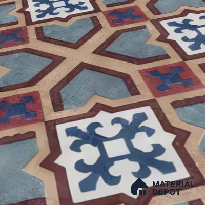 Moroccan Floor & Wall Athangudi Tile TL 07308 Moroc Frame 1 ft x 1 ft Ceramic Matte Finish - 9 mm | Suitable For Kitchen, Bathroom, Living Area | Please Expect a Slight Variation of Pattern (Sample)