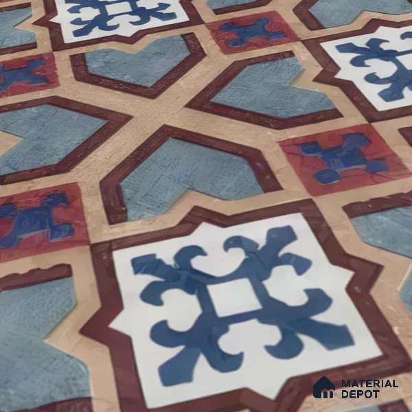 Moroccan Floor & Wall Athangudi Tile TL 07308 Moroc Frame 1 ft x 1 ft Ceramic Matte Finish - 9 mm | Suitable For Kitchen, Bathroom, Living Area | Please Expect a Slight Variation of Pattern (Sample)
