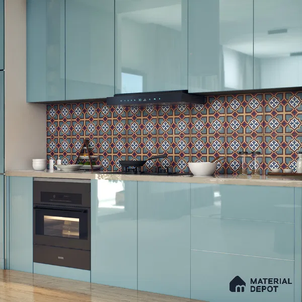 Moroccan Floor & Wall Athangudi Tile TL 07308 Moroc Frame 1 ft x 1 ft Ceramic Matte Finish - 9 mm | Suitable For Kitchen, Bathroom, Living Area | Please Expect a Slight Variation of Pattern (Sample)