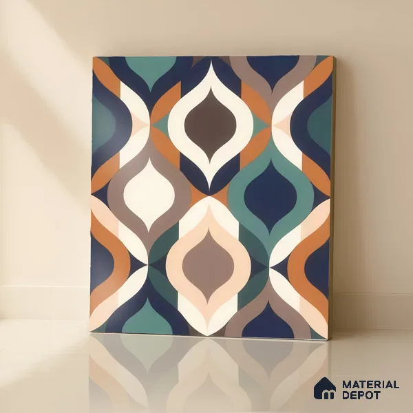 Moroccan Floor & Wall Tile TL 07314 Retro Curve 1 ft x 1 ft Ceramic Matte Finish - 9 mm | Suitable For Kitchen, Bathroom, Living Area | Please Expect a Slight Variation of Pattern (Sample)