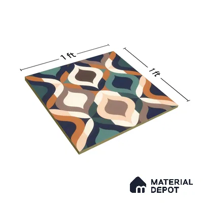 Moroccan Floor & Wall Tile TL 07314 Retro Curve 1 ft x 1 ft Ceramic Matte Finish - 9 mm | Suitable For Kitchen, Bathroom, Living Area | Please Expect a Slight Variation of Pattern (Sample)