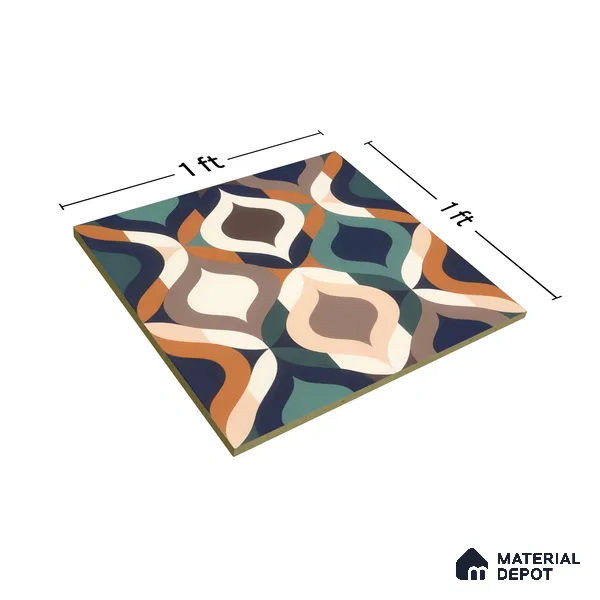 Moroccan Floor & Wall Tile TL 07314 Retro Curve 1 ft x 1 ft Ceramic Matte Finish - 9 mm | Suitable For Kitchen, Bathroom, Living Area | Please Expect a Slight Variation of Pattern (Sample)
