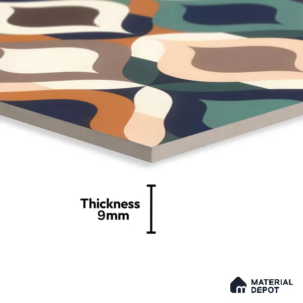 Moroccan Floor & Wall Tile TL 07314 Retro Curve 1 ft x 1 ft Ceramic Matte Finish - 9 mm | Suitable For Kitchen, Bathroom, Living Area | Please Expect a Slight Variation of Pattern (Sample)