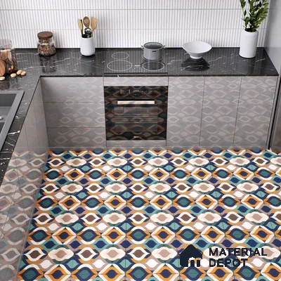Moroccan Floor & Wall Tile TL 07314 Retro Curve 1 ft x 1 ft Ceramic Matte Finish - 9 mm | Suitable For Kitchen, Bathroom, Living Area | Please Expect a Slight Variation of Pattern (Sample)