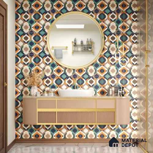 Moroccan Floor & Wall Tile TL 07314 Retro Curve 1 ft x 1 ft Ceramic Matte Finish - 9 mm | Suitable For Kitchen, Bathroom, Living Area | Please Expect a Slight Variation of Pattern