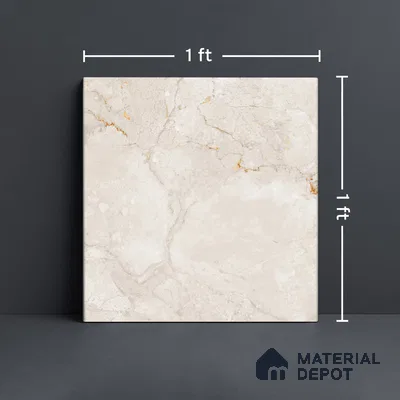Beige Marble Floor Tile TL 06893   1 ft x 1 ft Ceramic Carving Matte Finish - 9 mm | Suitable for Living Room, Bedroom, Bathroom