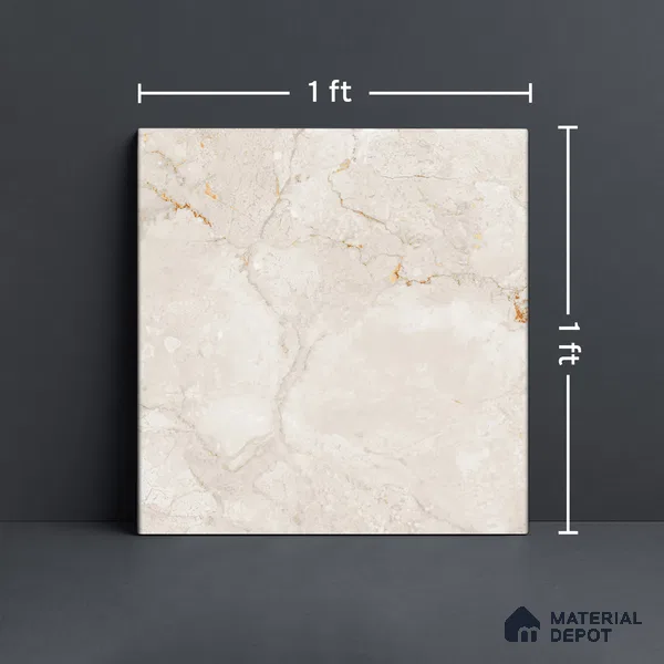 Beige Marble Floor Tile TL 06893   1 ft x 1 ft Ceramic Carving Matte Finish - 9 mm | Suitable for Living Room, Bedroom, Bathroom