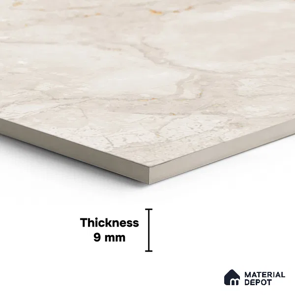 Beige Marble Floor Tile TL 06893   1 ft x 1 ft Ceramic Carving Matte Finish - 9 mm | Suitable for Living Room, Bedroom, Bathroom