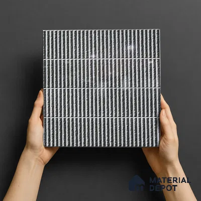 TL 07173 Blend Cosmo Charcoal 1 ft x 1 ft Glossy Finish Ceramic Tile - 10 mm | Please Expect a Slight Variation of Pattern