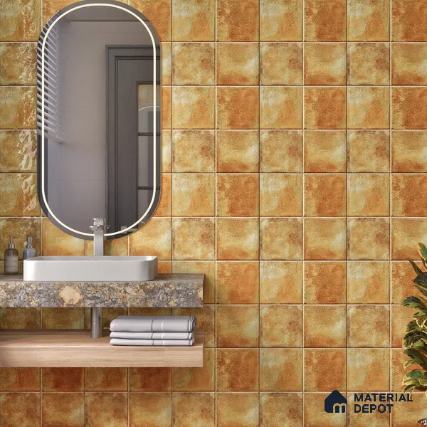 Stone Wall & Floor TL 07175 E Kenzo Cosmo Mustard 1 ft x 1 ft Glossy Finish Ceramic Tile - 10 mm