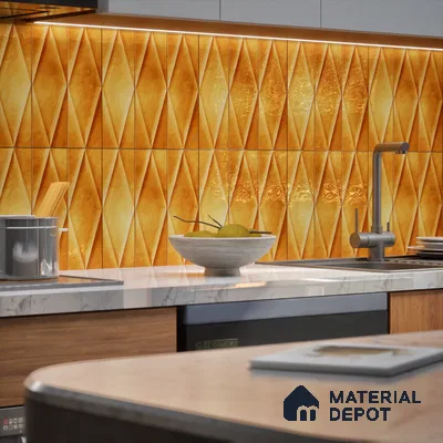 Faux Subway Wall Tile TL 07182 D Plaka Cosmo Gold 1 ft x 1 ft Glossy Finish Ceramic Tile - 10 mm | Suitable For Kitchen & Bathroom
