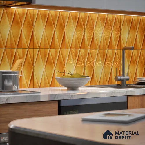 Faux Subway Wall Tile TL 07182 D Plaka Cosmo Gold 1 ft x 1 ft Glossy Finish Ceramic Tile - 10 mm | Suitable For Kitchen & Bathroom