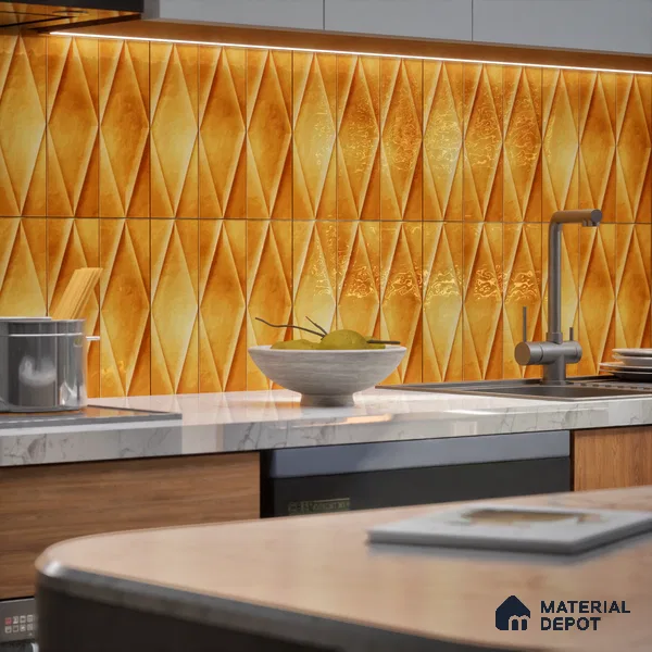 Faux Subway Wall Tile TL 07182 D Plaka Cosmo Gold 1 ft x 1 ft Glossy Finish Ceramic Tile - 10 mm | Suitable For Kitchen & Bathroom