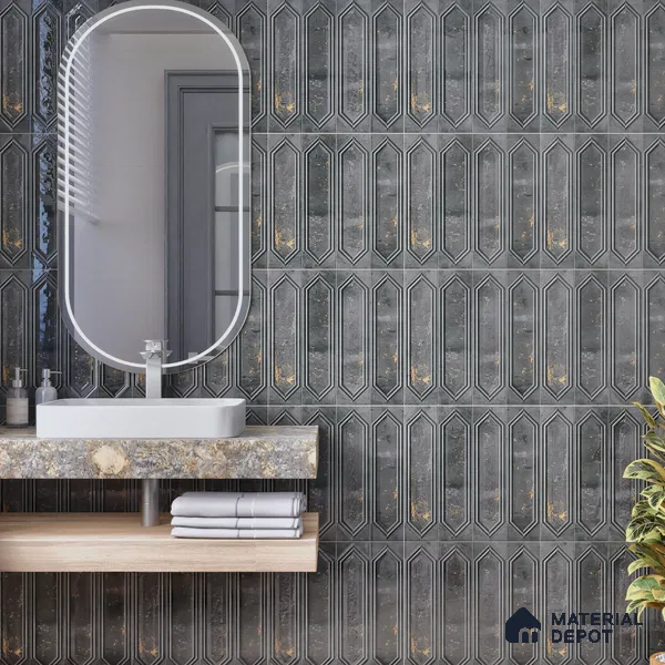 Highlighter Wall Tile TL 07181 C Picket Cosmo Ebony 1 ft x 1 ft Glossy Finish Ceramic Tile - 10 mm | Suitable For Kitchen & Bathroom