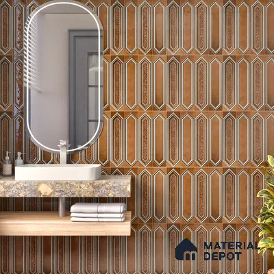 Highlighter Wall Tile TL 07181 E Picket Cosmo Pecan 1 ft x 1 ft Glossy Finish Ceramic Tile - 10 mm | Suitable For Kitchen & Bathroom