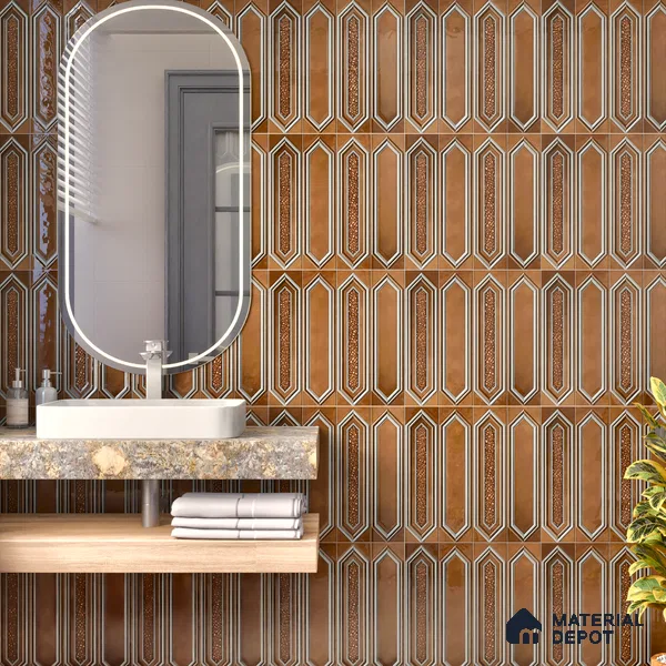 Highlighter Wall Tile TL 07181 E Picket Cosmo Pecan 1 ft x 1 ft Glossy Finish Ceramic Tile - 10 mm | Suitable For Kitchen & Bathroom