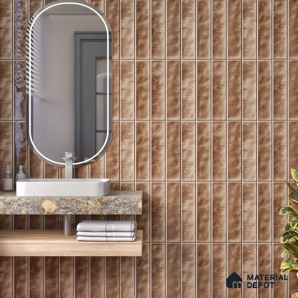 Faux Subway Wall Tile TL 07184 Tikal Cosmo Brunette 1 ft x 1 ft Glossy Finish Ceramic Tile - 10 mm | Suitable For Kitchen & Bathroom
