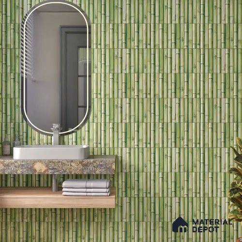 TL 07174 B Bumpy Cosmo Bamboo Teal 1 ft x 1 ft Glossy Finish Ceramic Tile - 10 mm | Please Expect a Slight Variation of Pattern