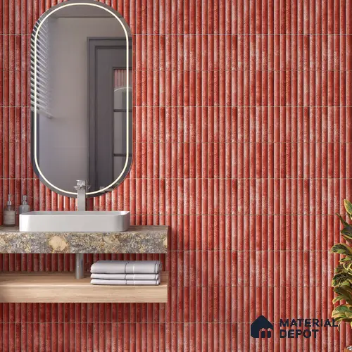 TL 07174 G Bumpy Cosmo Merlot 1 ft x 1 ft Glossy Finish Ceramic Tile - 10 mm | Please Expect a Slight Variation of Pattern