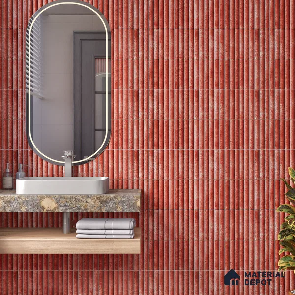 TL 07174 G Bumpy Cosmo Merlot 1 ft x 1 ft Glossy Finish Ceramic Tile - 10 mm | Please Expect a Slight Variation of Pattern