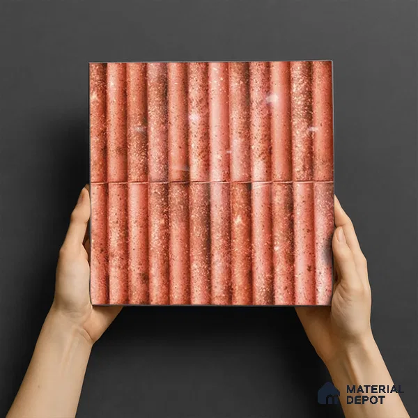 TL 07174 H Bumpy Cosmo Red 1 ft x 1 ft Glossy Finish Ceramic Tile - 10 mm | Please Expect a Slight Variation of Pattern