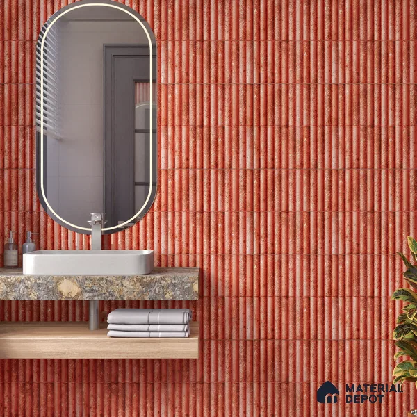TL 07174 H Bumpy Cosmo Red 1 ft x 1 ft Glossy Finish Ceramic Tile - 10 mm | Please Expect a Slight Variation of Pattern