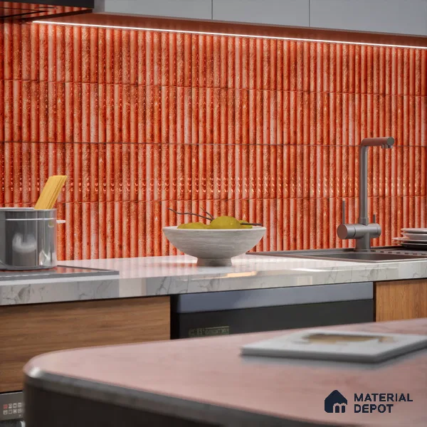 TL 07174 H Bumpy Cosmo Red 1 ft x 1 ft Glossy Finish Ceramic Tile - 10 mm | Please Expect a Slight Variation of Pattern