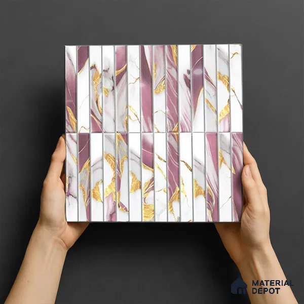 TL 07172 D Bissel Cosmo Damson 1 ft x 1 ft Glossy Finish Ceramic Tile - 10 mm | Please Expect a Slight Variation of Pattern