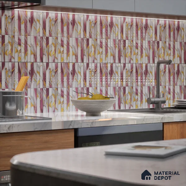 TL 07172 D Bissel Cosmo Damson 1 ft x 1 ft Glossy Finish Ceramic Tile - 10 mm | Please Expect a Slight Variation of Pattern